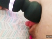 using a wand to make my t-dick cum