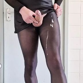 HUGE 8 INCH COCK cumming over Pantyhose