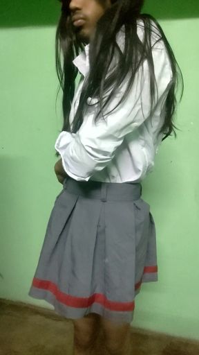 cute indian femboy in school dress strip tease