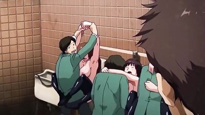 Public toilet action with busty anime babes getting pounded by horny dudes