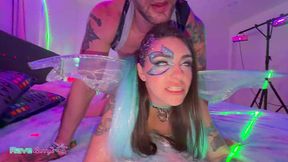 rave fairies sasha and tiny rhea share brian in a neon threesome!