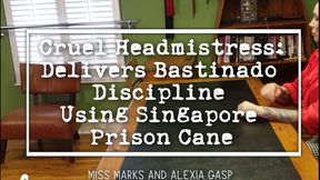 Cruel Headmistress Delivers Bastinado Discipline Using Singapore Prison Cane WMV