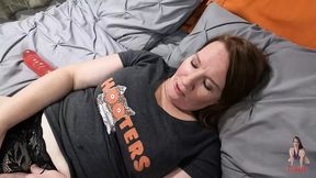 Redhead mom vs 2 dildos