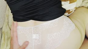 My Favorite Stepmom in White Lace Panties Caught My Attention! I Cum Right on My Panties!