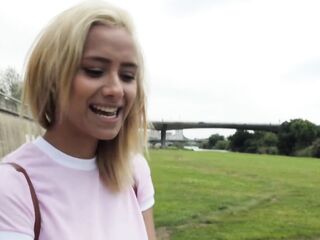 Blonde teen babe gets fucked outdoors for money