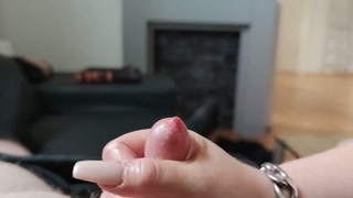 Handjob with hot long nails and oil *his cumshot was so intense that he sprayed himself in the face*