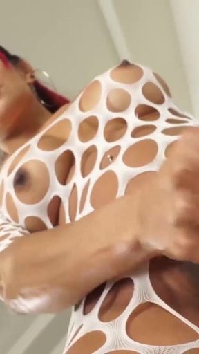 TRANSEROTICA busty trans Club Foxxy masturbates cock solo