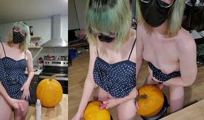 Cute Masked Trans Trap Pounds Pumpkin Gushes Monster Cum Load