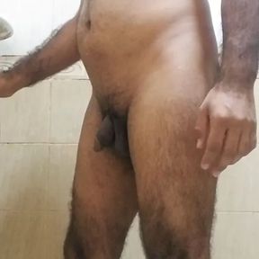 Older daddy showering in the morning