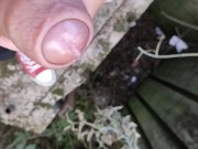 Uncut cock cumshot from a bridge close up