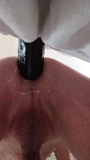 Skinny trans riding dildo