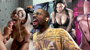 ebony pokemon trainer jerking off a cock until her face gets cum covered, ai generated