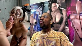 ebony pokemon trainer jerking off a cock until her face gets cum covered, ai generated
