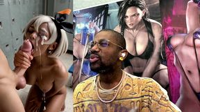 ebony pokemon trainer jerking off a cock until her face gets cum covered, ai generated