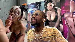 ebony pokemon trainer jerking off a cock until her face gets cum covered, ai generated