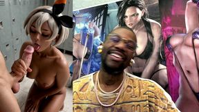 ebony pokemon trainer jerking off a cock until her face gets cum covered, ai generated