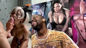 ebony pokemon trainer jerking off a cock until her face gets cum covered, ai generated
