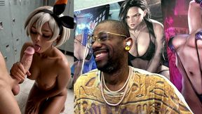 ebony pokemon trainer jerking off a cock until her face gets cum covered, ai generated