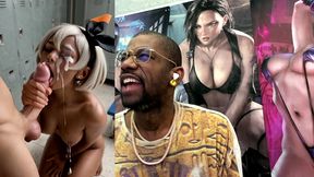 ebony pokemon trainer jerking off a cock until her face gets cum covered, ai generated