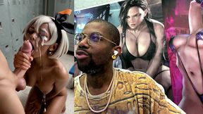 ebony pokemon trainer jerking off a cock until her face gets cum covered, ai generated