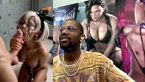ebony pokemon trainer jerking off a cock until her face gets cum covered, ai generated