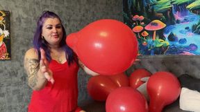 nacked girl poping red balloons