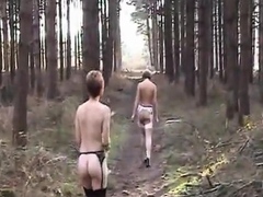 Sara and Jade strip in the woods