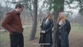 Two naughty exhibitionists call a stranger for a hot threesome