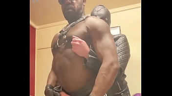 Black Bodybuilder Dominates White Leather Clad Sub in Nipple Play Scenes