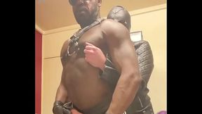 Black Bodybuilder Dominates White Leather Clad Sub in Nipple Play Scenes