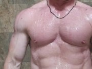 Stud jerk and eats his cum after workout