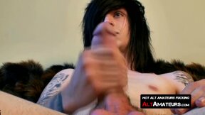 ”Emo twink stunner whips out monster shaft & strokes”