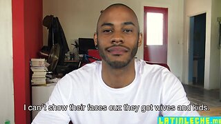 Chocolate lad crams two cocks in his mouth