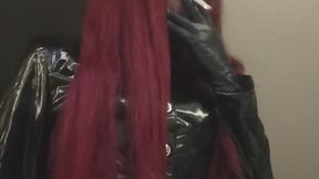 Smoking wearing pvc jacket