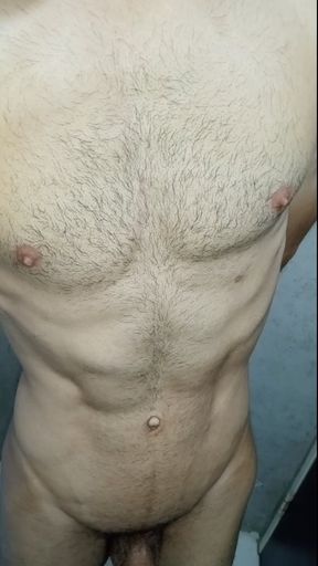 Cute amateur boy with athletic body and hairy chest