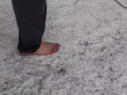 A walk barefoot in a muddy woods