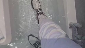 Primey's Wetlook session with White Jeans, White Jadon and Black Jadon High Doc Martens