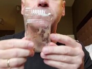 Squirting semen on cookies and eating it