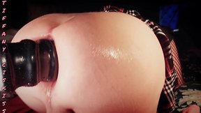 Emo crossdresser fucks sexy round booty with mega thick ribbed anal sextoy