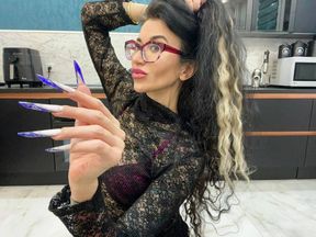 Long nails, glasses and face, new shape and new length, handjobs with spit