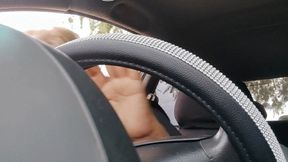 Mature woman in flip flops accelerating and pumping car pedals (1)