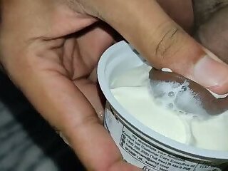 Vanilla ice Cream on my big shaved cock in Bangalore