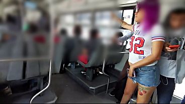 Latina babe takes it in the backseat of the subway train