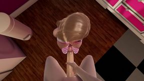 Blonde Anime Princess Sonia with Big Tits in 3D Hentai - Only Tongue Cock Licking, Sofa Blowjob POV, and Handjob Cumshot