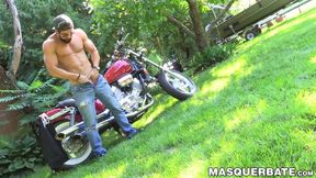 Alluring hottie Zack Lemec solo jerks his savory dick outdoors