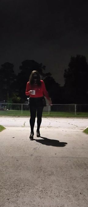 Crossdresser outdoors. Having a smoke and coffee tease.