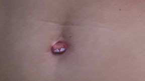 Gagged belly button torture