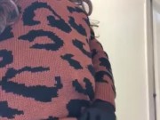 Tranny sissy in slave suit and sweater dress masurbates