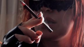 Redhead smoking More red 120s with black gloves