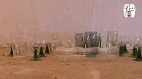 Drinking Glasses under metal heel Pumps floor view